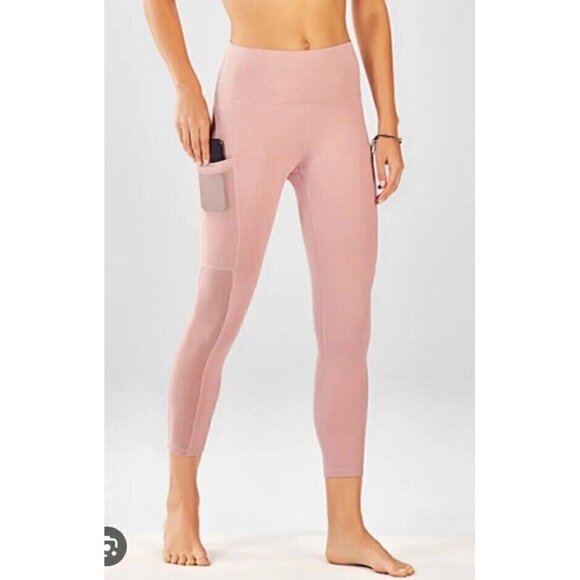 Fabletics On-The-Go PowerHold High-Waisted Capri Rosebloom Heather Pink Womens S - Picture 1 of 7